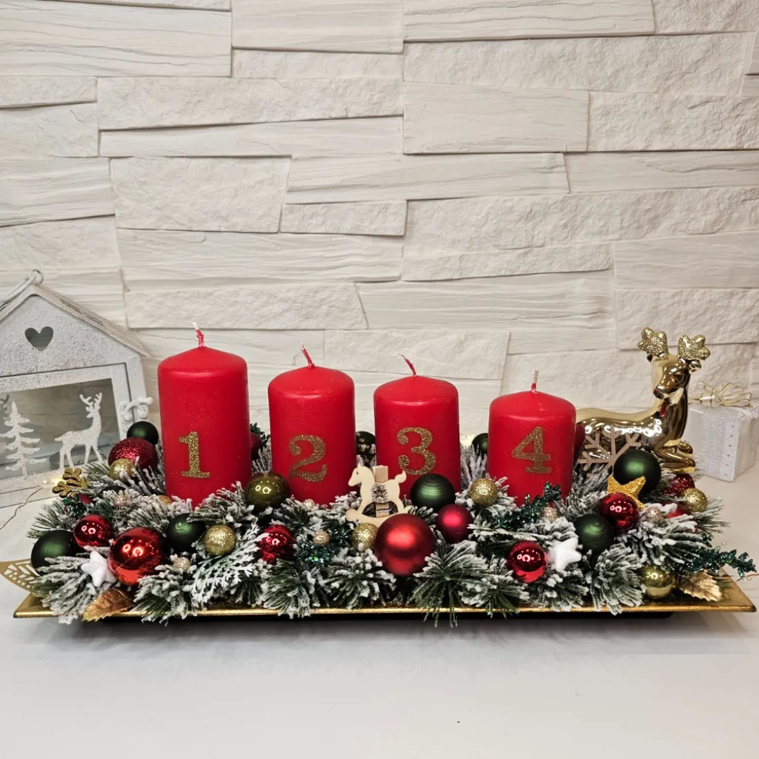 Adventný veniec - štóla 35 cm, červená