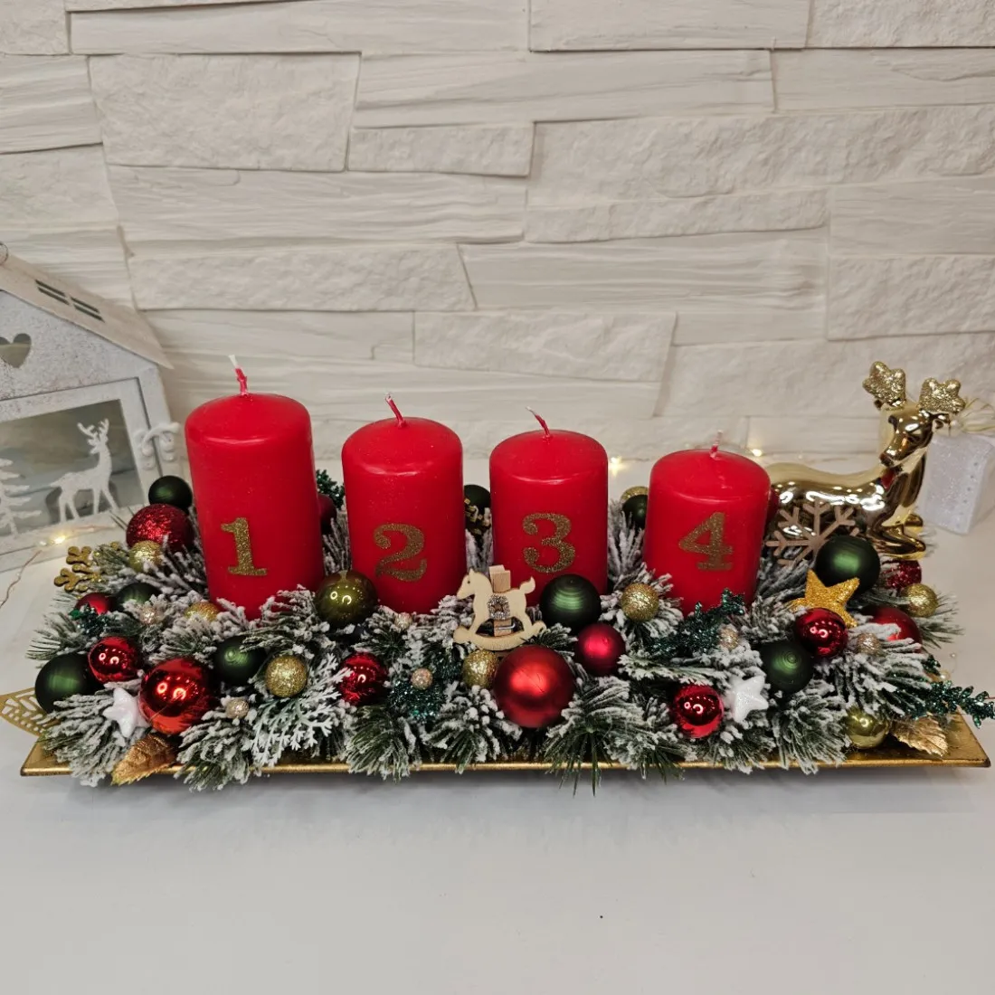 Adventný veniec - štóla 35 cm, červená