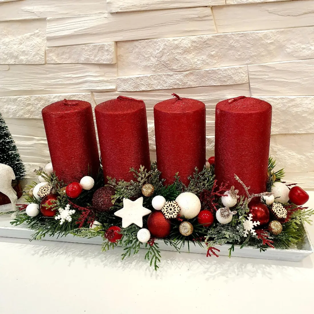 Adventní věnec - štola červená, 44 cm