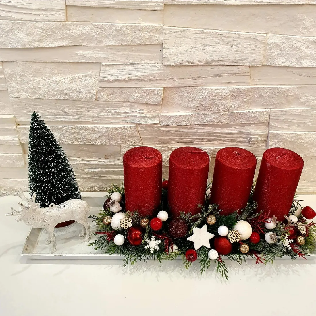 Adventní věnec - štola červená, 44 cm