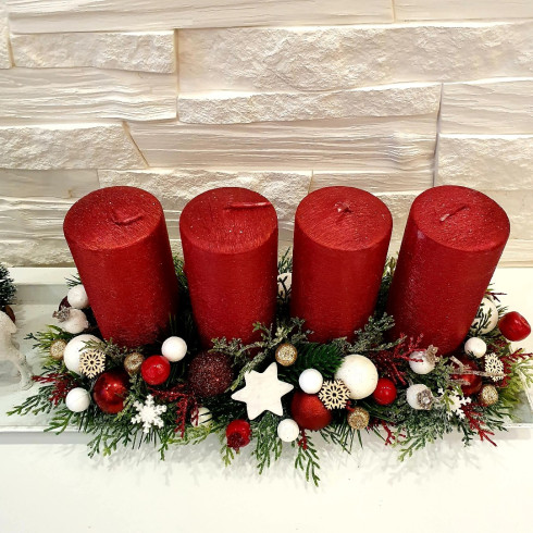 Adventní věnec - štola červená, 44 cm