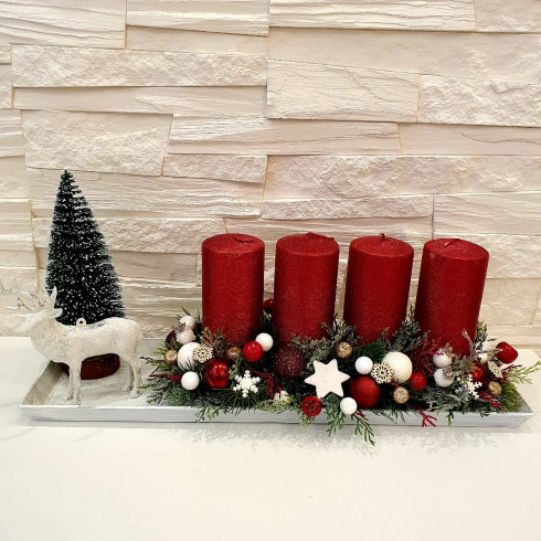 Adventní věnec - štola červená, 44 cm