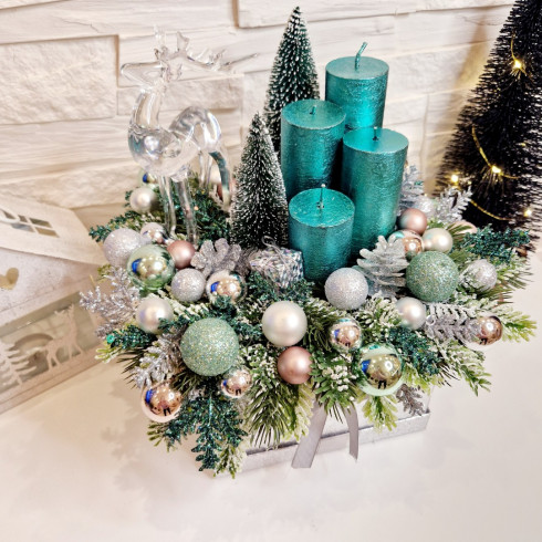 Adventní věnec v boxu - stříbrný