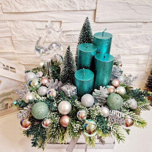 Adventní věnec v boxu - stříbrný