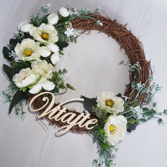 Celoročný kvetinový veniec na dvere - 34 cm 