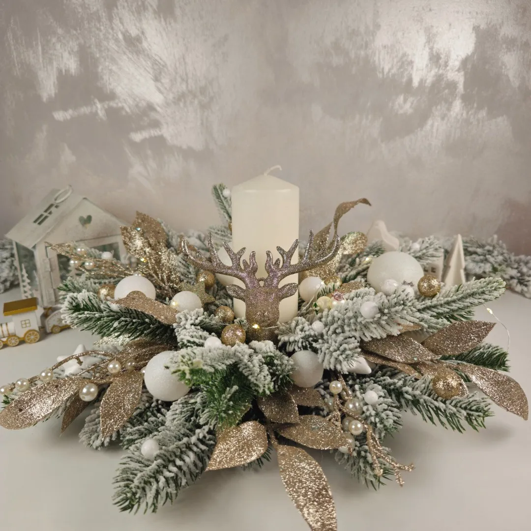 Luxusný vianočný svietnik s LED svetielkom 48 cm Champagne 