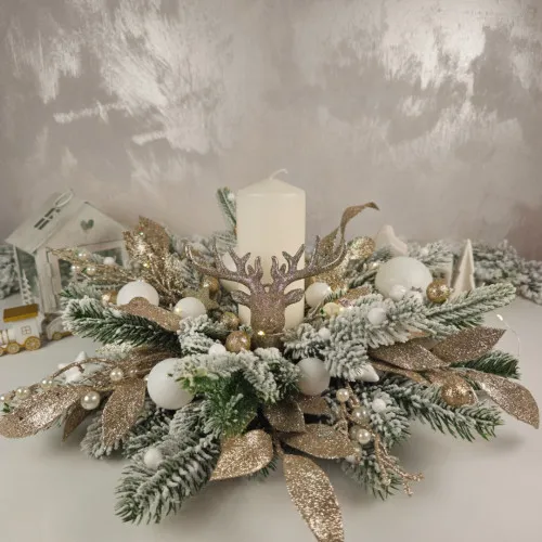 Luxusný vianočný svietnik s LED svetielkom 48 cm Champagne 