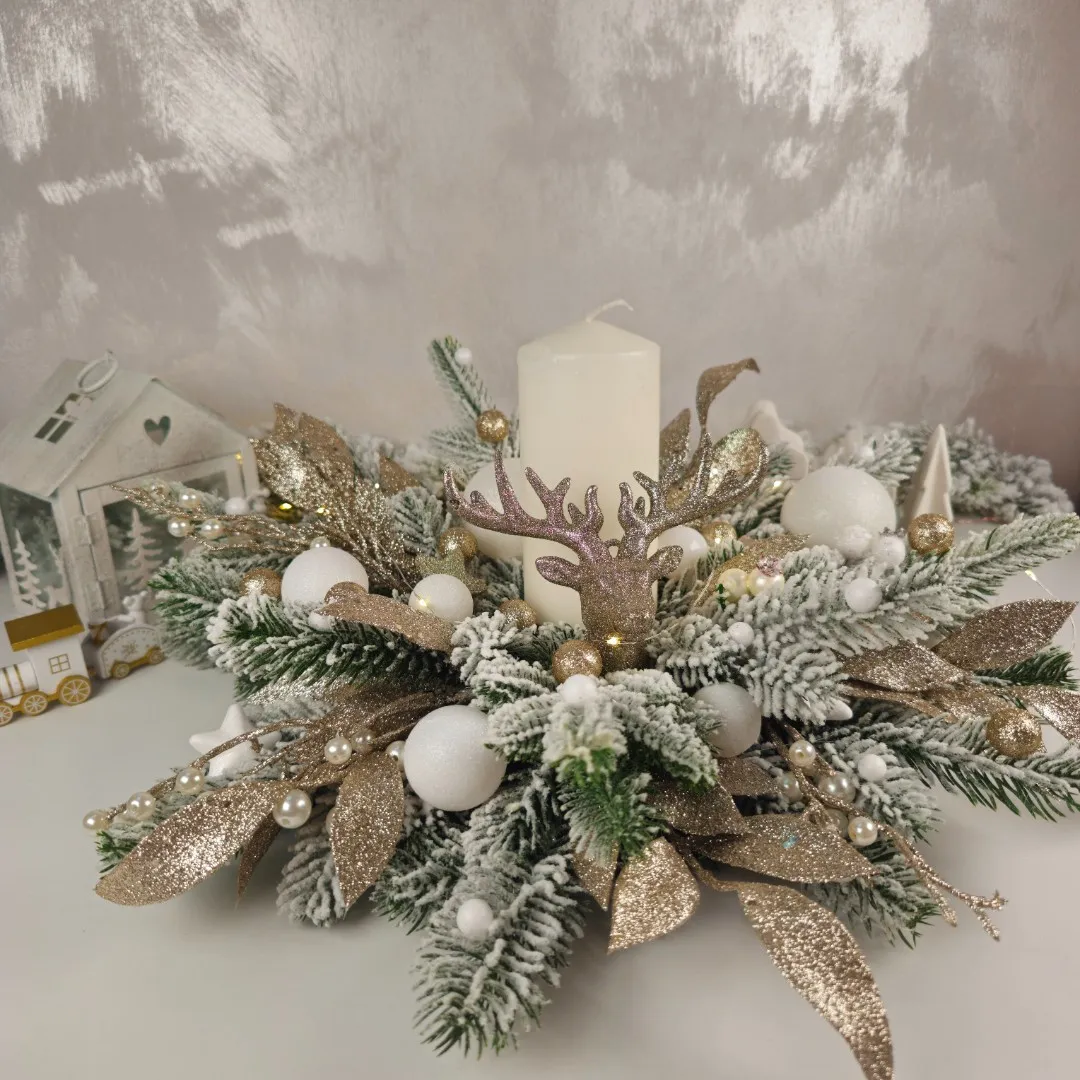 Luxusný vianočný svietnik s LED svetielkom 48 cm Champagne 