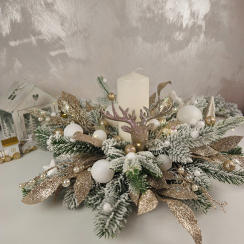 Luxusný vianočný svietnik s LED svetielkom 48 cm Champagne 