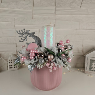 Vianočný svietnik so sviečkou - jemná ružová