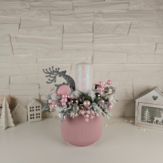 Vianočný svietnik so sviečkou - jemná ružová