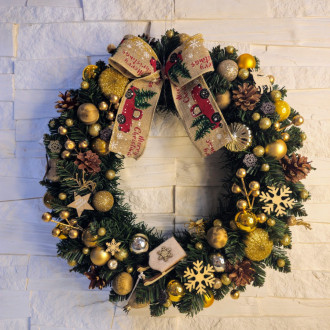 Vianočný veniec na dvere 37 cm - zlatý