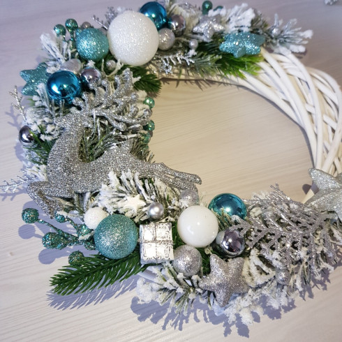 Vianočný veniec na dvere - modrý 32 cm
