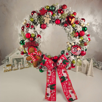 Vianočný veniec na dvere s perníkom 40 cm - červený 