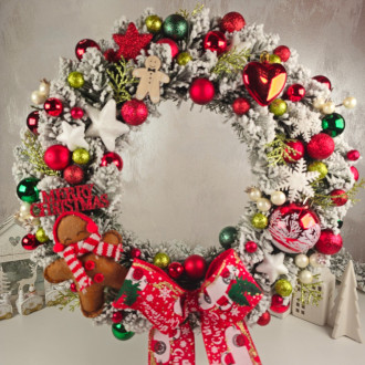 Vianočný veniec na dvere s perníkom 40 cm - červený 