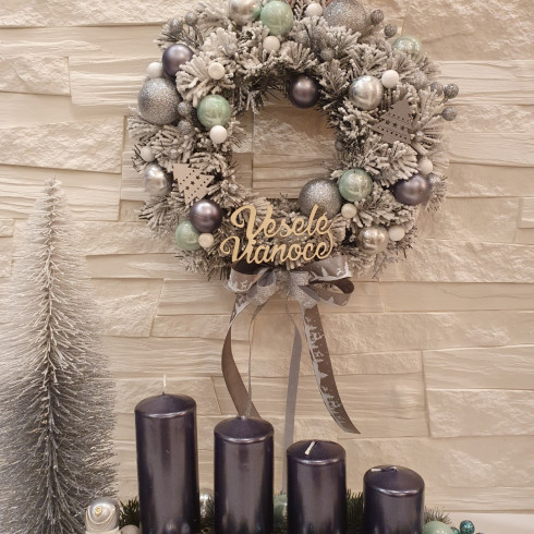 Vianočný veniec na dvere - šedo tyrkysový 28 cm