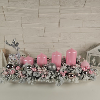 Vianočný veniec so sobom 39 cm - ružovo strieborný