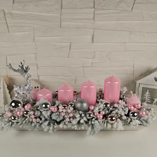 Vianočný veniec so sobom 39 cm - ružovo strieborný