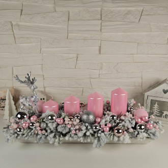 Vianočný veniec so sobom 39 cm - ružovo strieborný