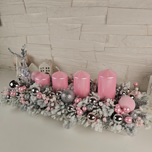 Vianočný veniec so sobom 39 cm - ružovo strieborný