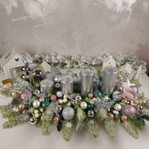 Vánoční věnec - štóla stříbrná 42 cm