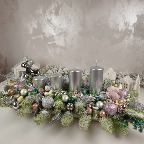 Vánoční věnec - štóla stříbrná 42 cm