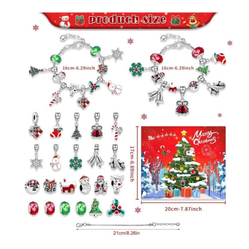 Adventný kalendár so šperkami, 2 náramky + prívesky