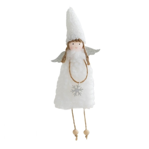 Bílý vánoční anděl s vločkou na zavěšení, 26 cm