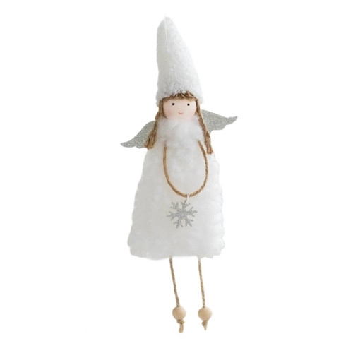 Biely vianočný anjel s vločkou na zavesenie, 26 cm