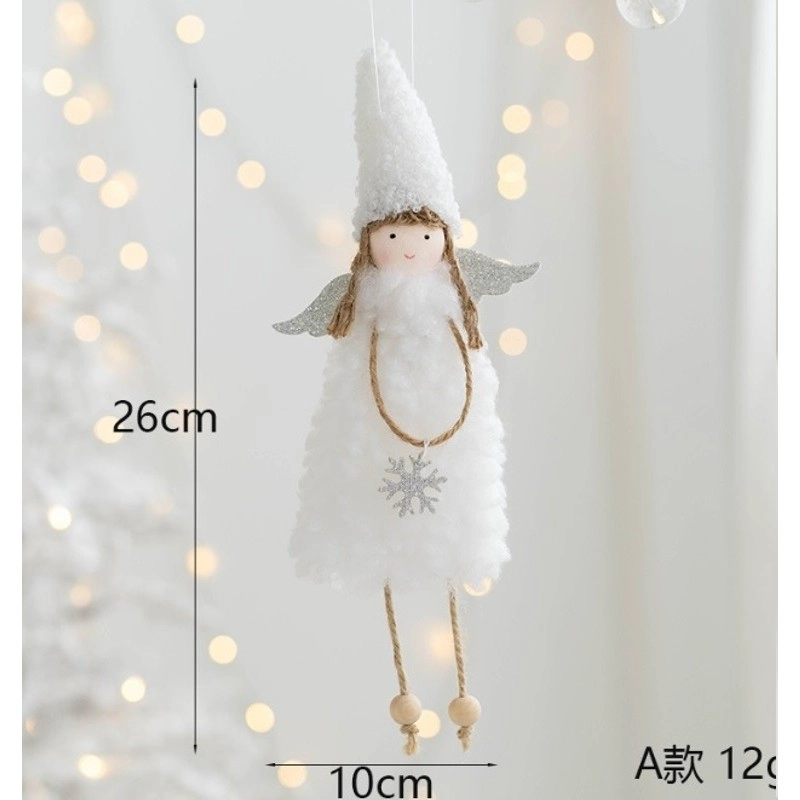 Biely vianočný anjel s vločkou na zavesenie, 26 cm