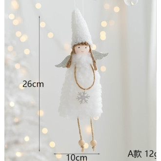 Biely vianočný anjel s vločkou na zavesenie, 26 cm