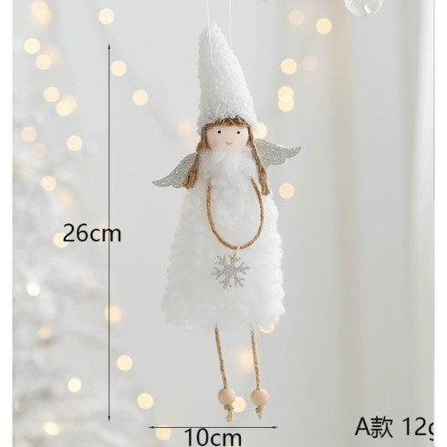 Bílý vánoční anděl s vločkou na zavěšení, 26 cm