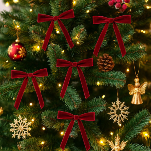 Červená vánoční dekorativní mašle 18x13 cm, 12ks