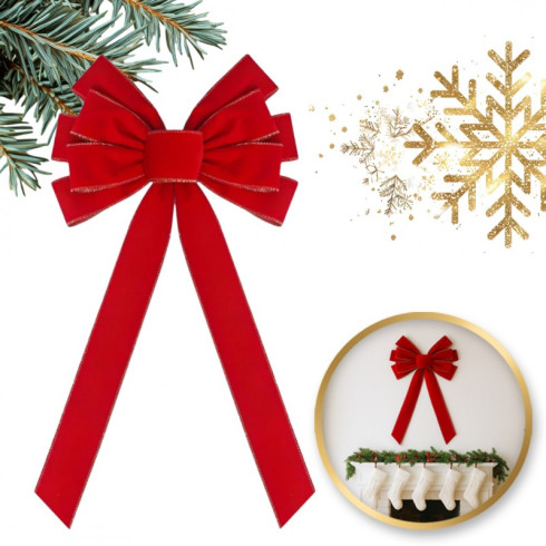 Červená vánoční dekorativní mašle, 50x27 cm