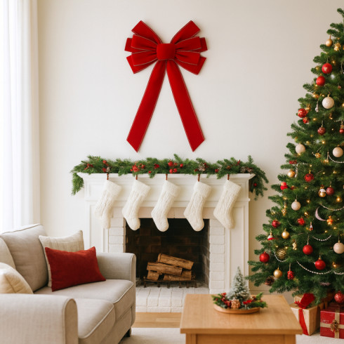 Červená vánoční dekorativní mašle, 50x27 cm