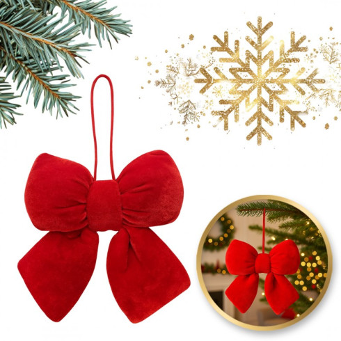 Červená zamatová vianočná mašľa, 14 × 5 cm