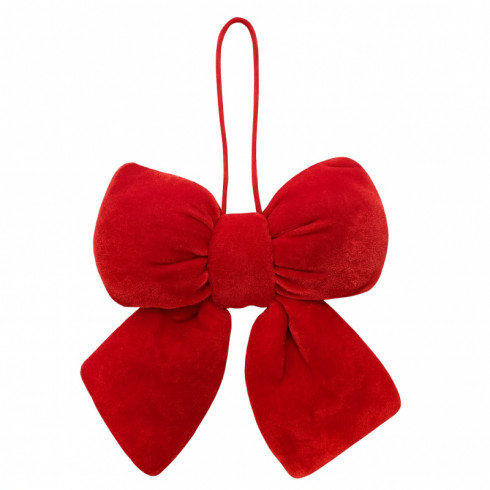 Červená zamatová vianočná mašľa, 14 × 5 cm