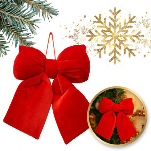 Červená sametová vánoční mašle, 20 × 20 cm