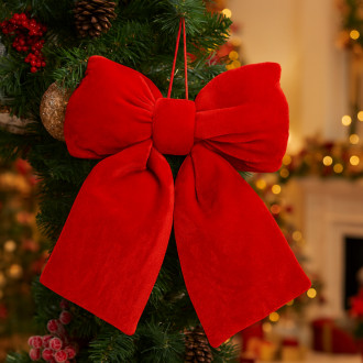 Červená zamatová vianočná mašľa, 20 × 20 cm