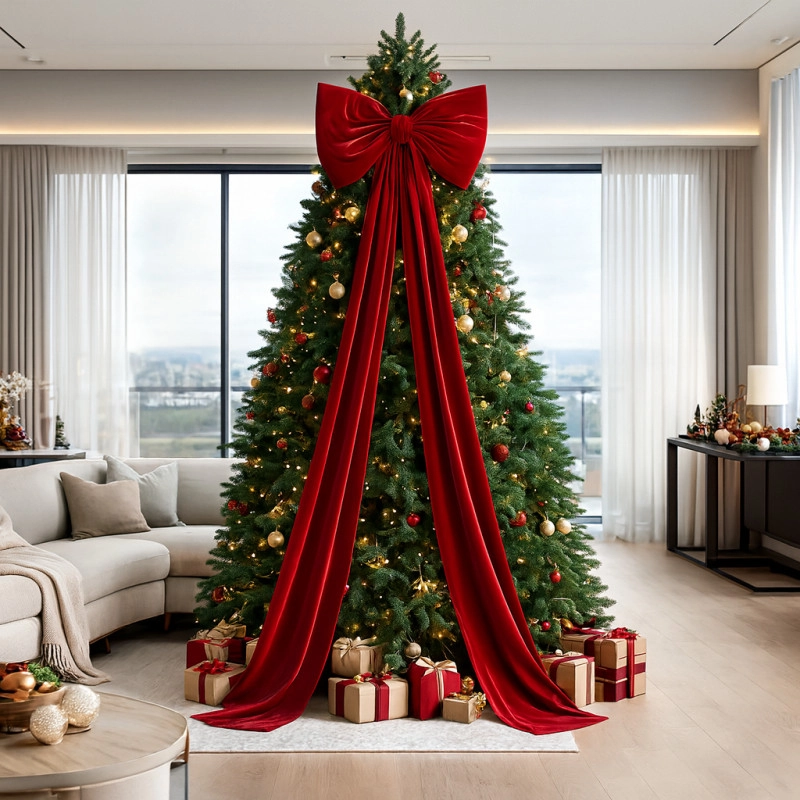 Červená zamatová vianočná mašľa, 200x40 cm