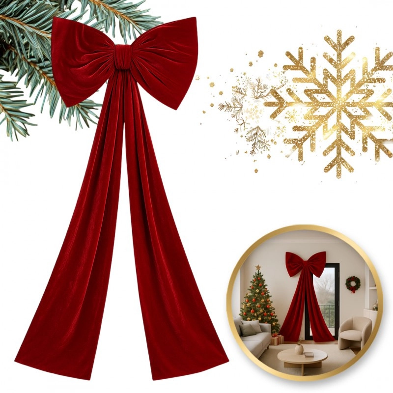 Červená zamatová vianočná mašľa, 200x75 cm