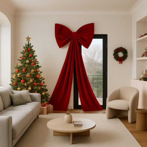 Červená zamatová vianočná mašľa, 200x75 cm