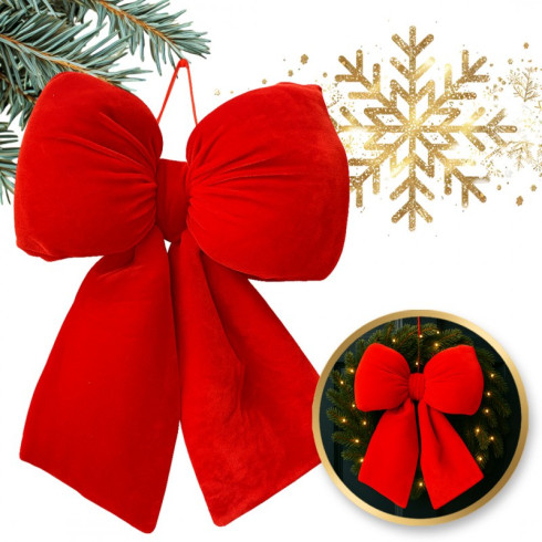 Červená zamatová vianočná mašľa, 33 × 29 cm