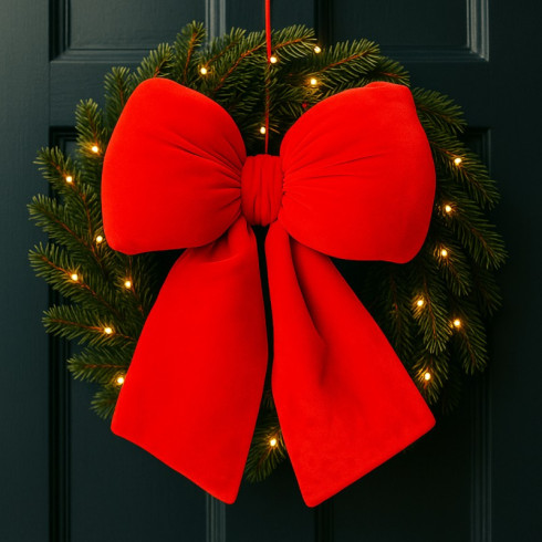 Červená zamatová vianočná mašľa, 33 × 29 cm