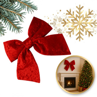 Červená zamatová vianočná mašľa, 35×35 cm