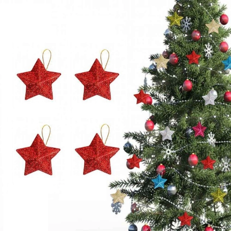 Červené vianočné ozdoby v tvare hviezdy, 4 ks