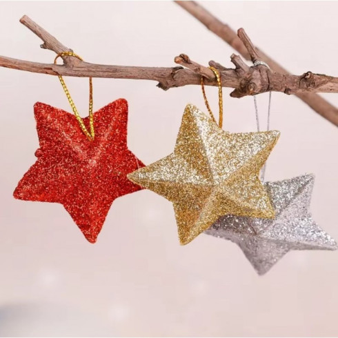 Červené vianočné ozdoby v tvare hviezdy, 4 ks