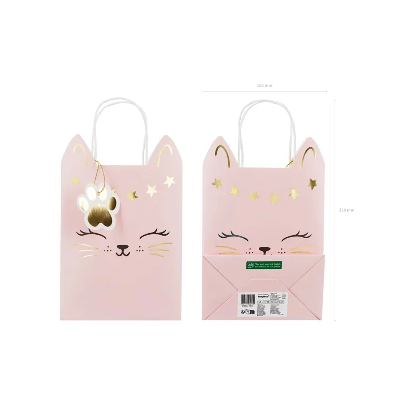 Pungă cadou roz cu pisică 18 × 10,5 × 27,5 cm