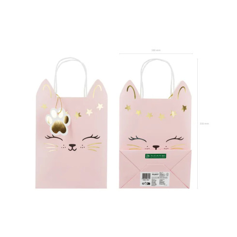 Darilna vrečka rožnata mačka 18 × 10,5 × 27,5 cm