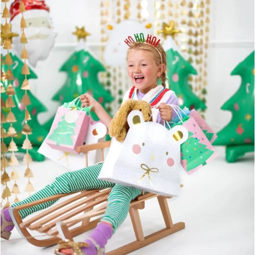 Pungă cadou cu brad de Crăciun 14x20,5x8 cm